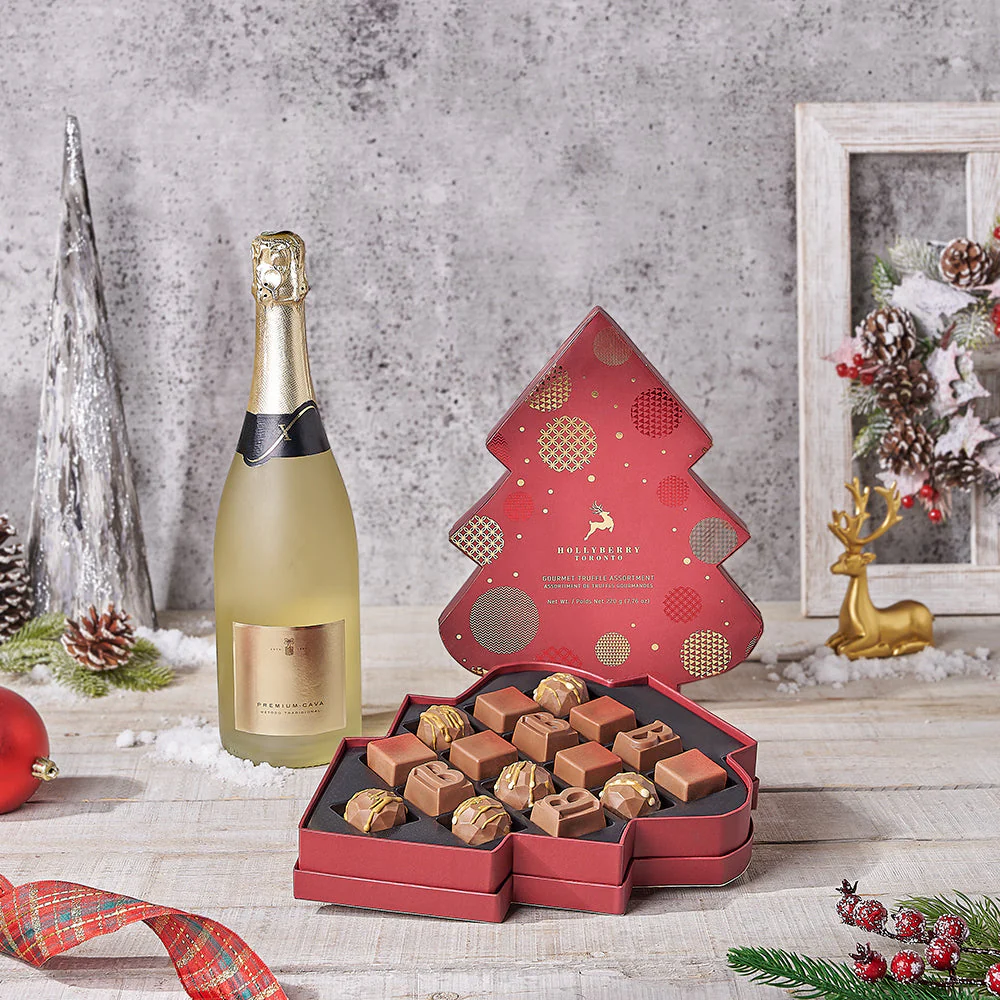 A Very Merry Chocolate Tree Champagne Gift