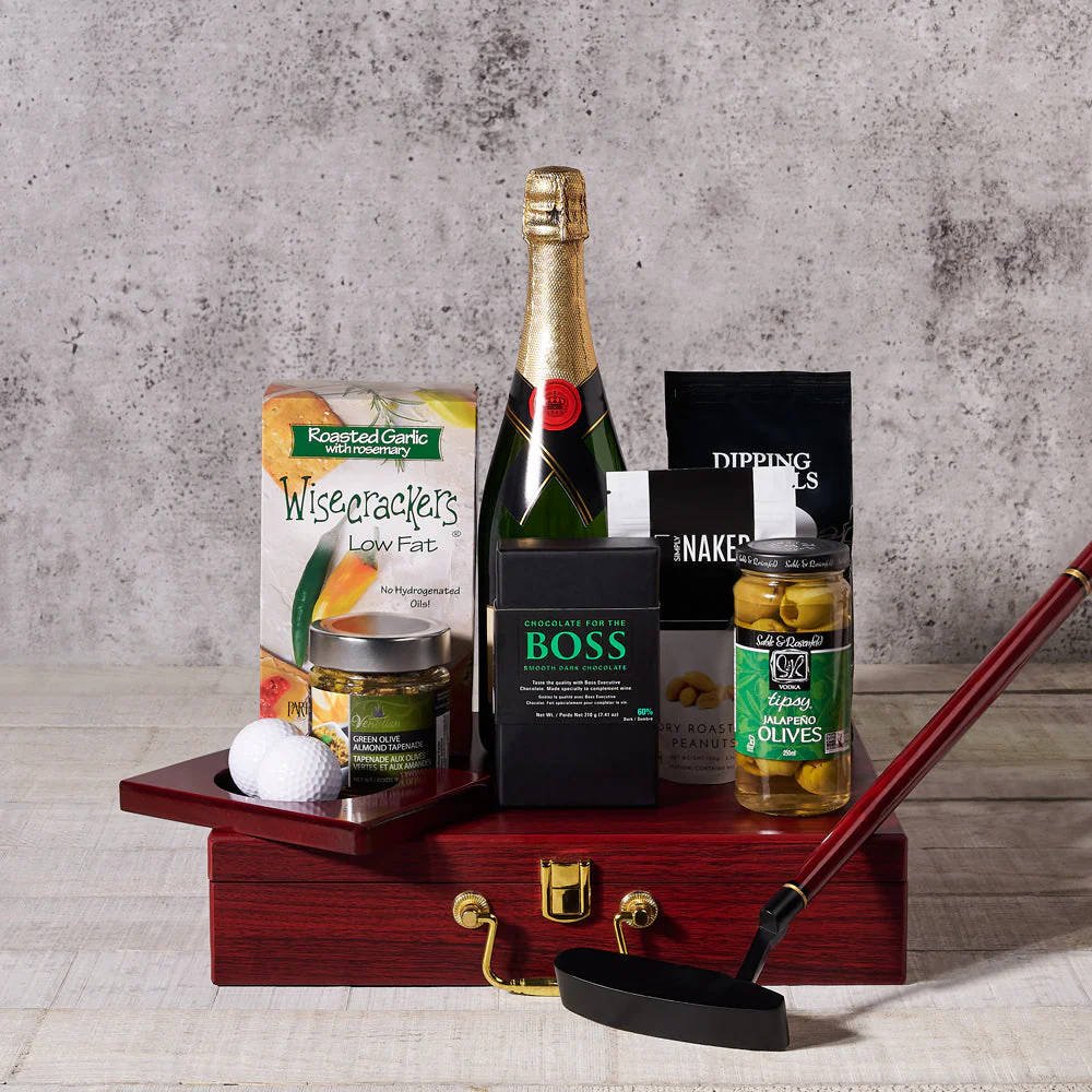 Executive Golf Putting Set Gift Basket, With Champagne