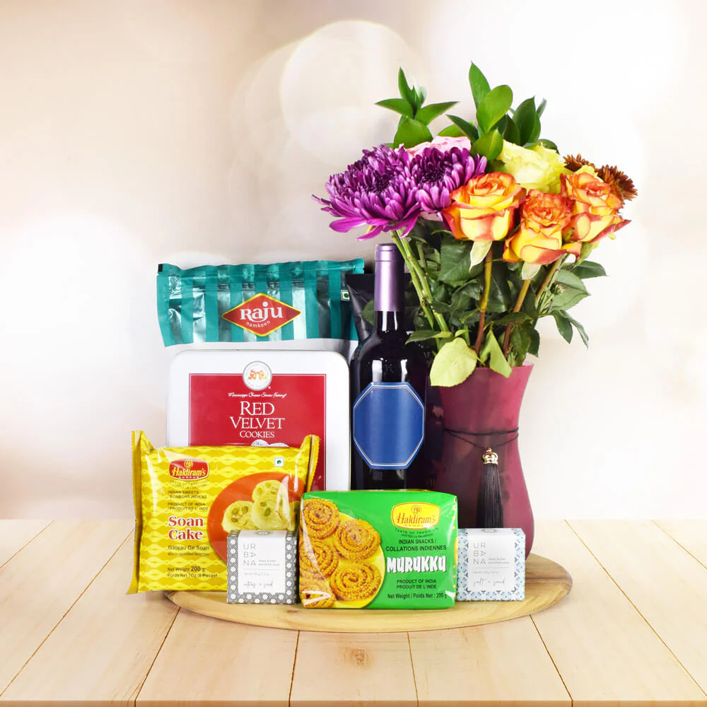 Mouthwatering Diwali Gift Basket with Wine