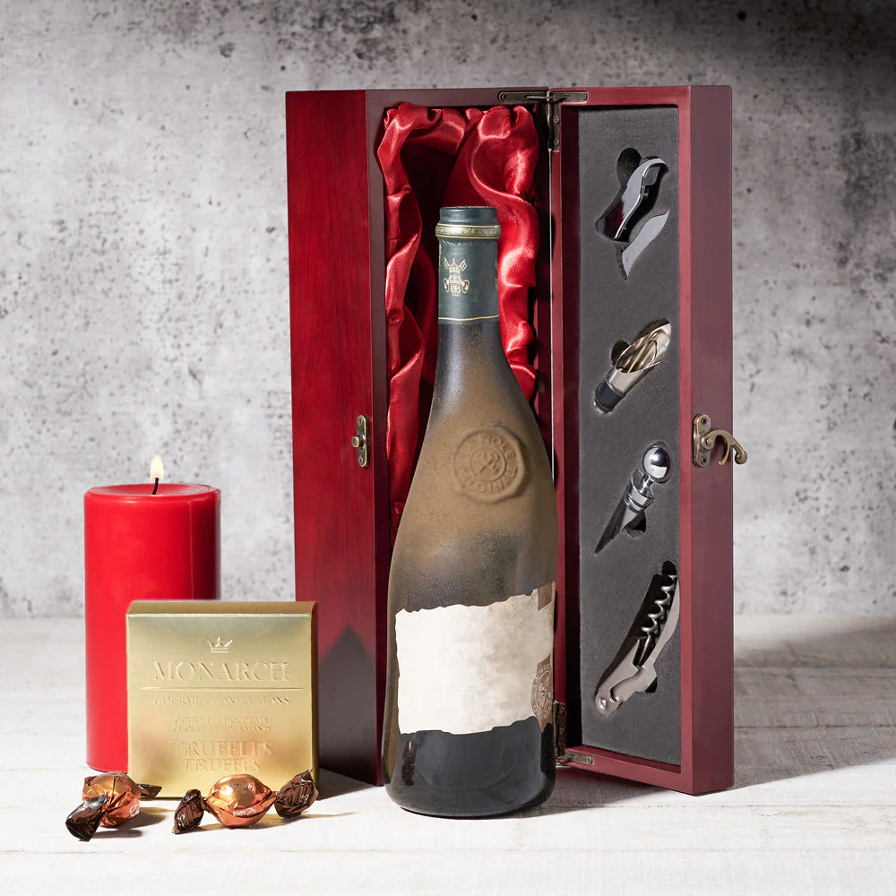Red & Gold Truffles and Wine Gift Basket