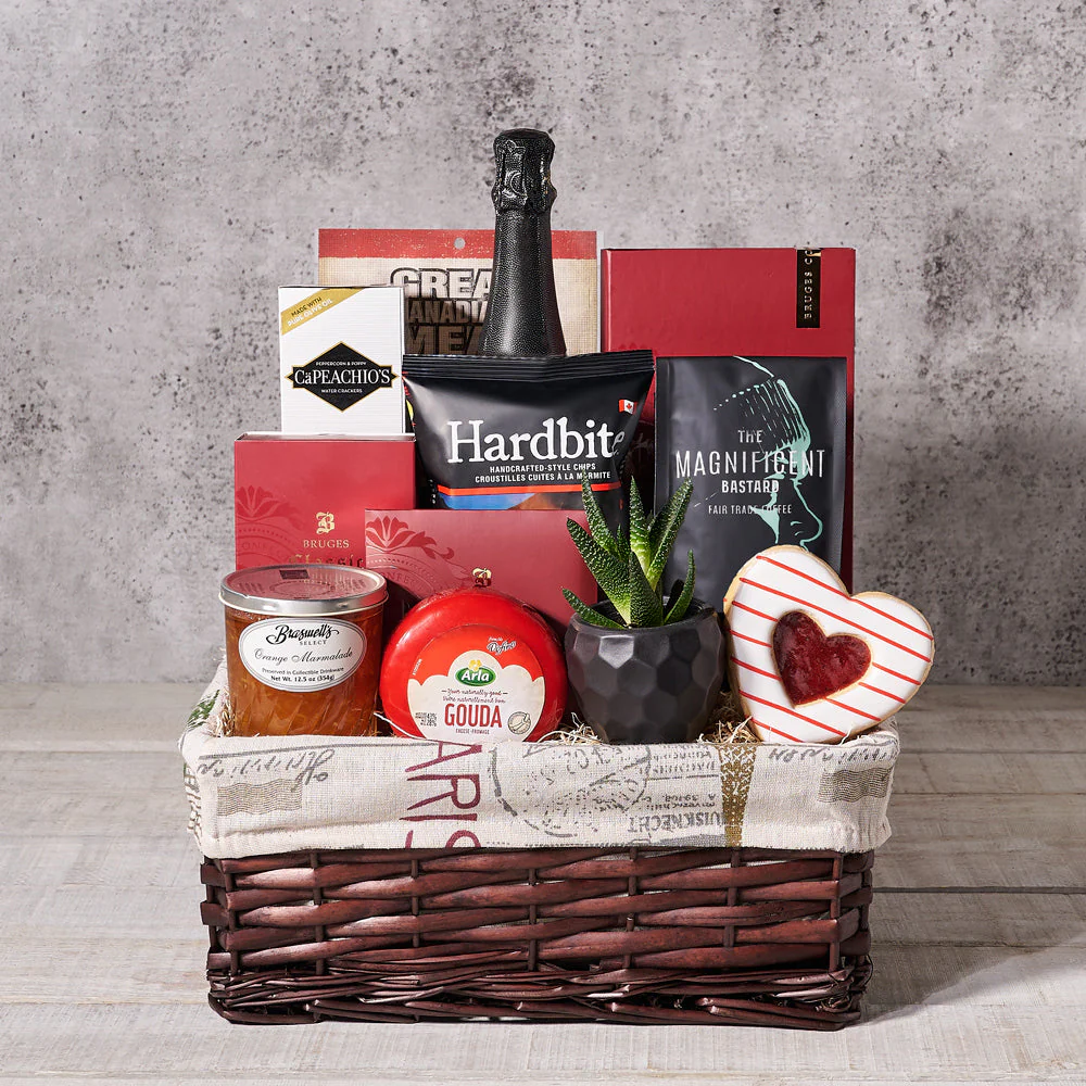 Valentine's Day Planter Gift Basket With Champagne