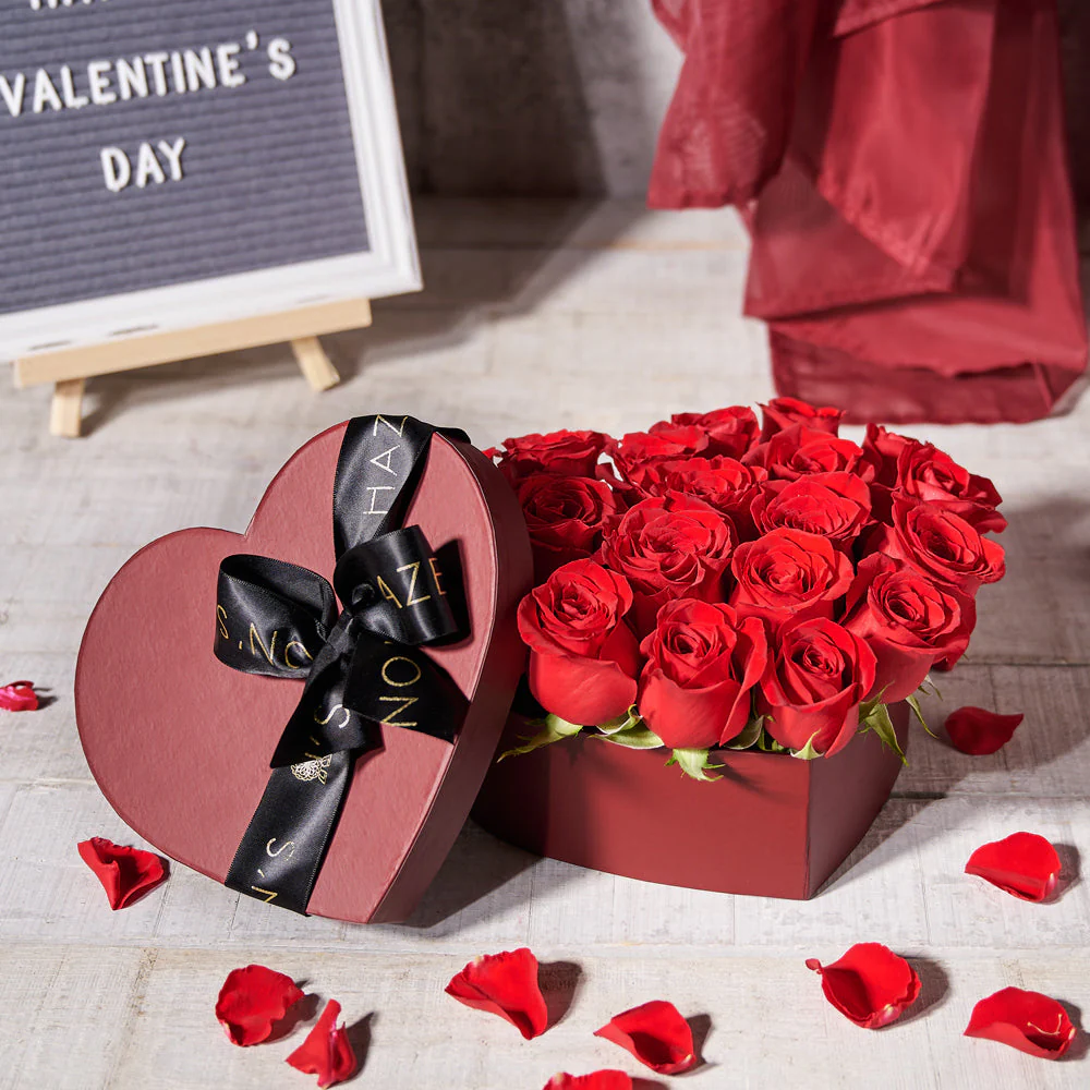Valentine's Day Heart Shaped Hat Box of Roses
